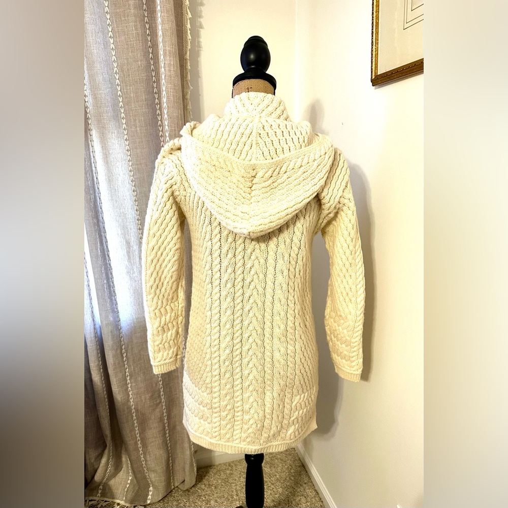 Merino hooded Aran sweater coat / tunic / sweater  - small - Picture 10 of 10